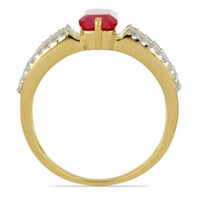 BUY 14K GOLD GENUINE  GLASS FILLED RUBY GESMTONE CLASSIC RING
